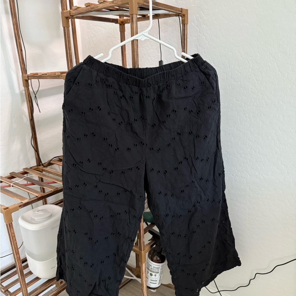 Black Eyelet Cropped Pants